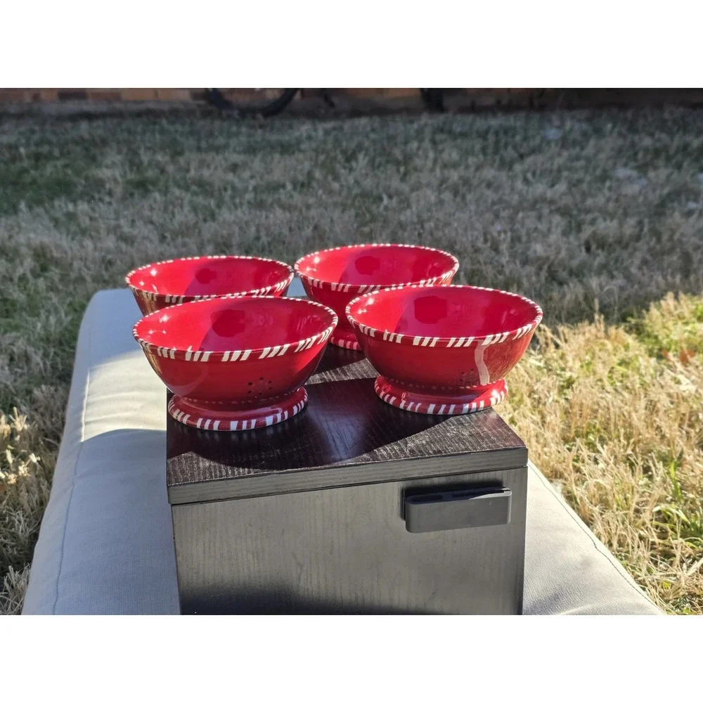 CHRISTMAS ~ TRACY PORTER ~ JOLLY OL' SNOWY SNOWMAN ~ (4) Footed CEREAL BOWLS EUC